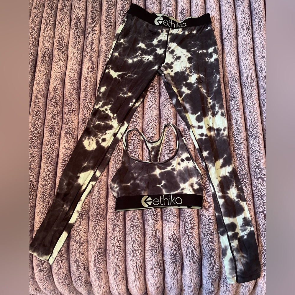 ethika Black and White Tie-Dye Leggings & Sports Bra Set